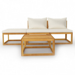 4-tlg. Garten-Lounge-Set Geoffrey mit Auflagen Creme Massivholz Akazie