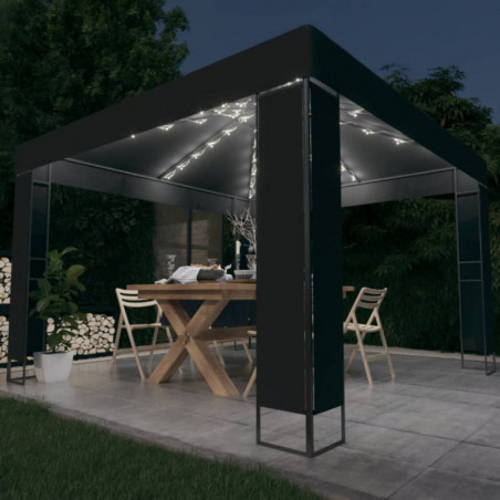 Pavillon mit Doppeldach & LED-Lichterkette 3x3 m Anthrazit