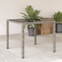 Gartentisch mit Glasplatte Grau 90x90x75 cm Poly Rattan
