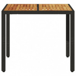 Gartentisch mit Holzplatte Schwarz 90x90x75 cm Poly Rattan