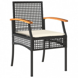 3-tlg. Bistro-Set mit Kissen Schwarz Poly Rattan Akazienholz