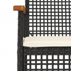 3-tlg. Bistro-Set mit Kissen Schwarz Poly Rattan Akazienholz