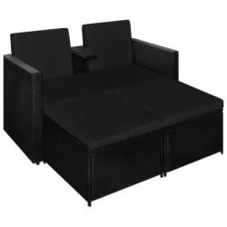 3-tlg. Garten-Lounge-Set Bravissima mit Auflagen Poly Rattan Schwarz