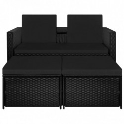 3-tlg. Garten-Lounge-Set Bravissima mit Auflagen Poly Rattan Schwarz