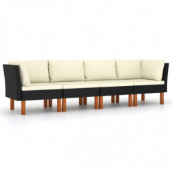 4-Sitzer-Gartensofa Ernie mit Kissen Schwarz Poly Rattan