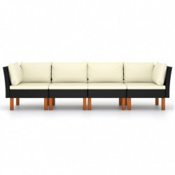 4-Sitzer-Gartensofa Ernie mit Kissen Schwarz Poly Rattan