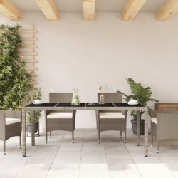 Gartentisch mit Glasplatte Hellgrau 190x90x75 cm Poly Rattan