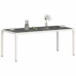 Gartentisch mit Glasplatte Weiß 190x90x75 cm Poly Rattan