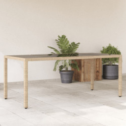 Gartentisch mit Glasplatte Beige 190x90x75 cm Poly Rattan