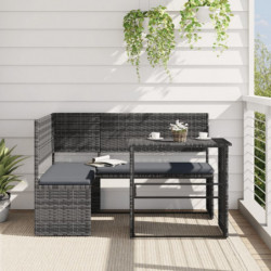 Gartensofa in L-Form mit Tisch und Kissen Grau Poly Rattan