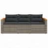 Gartensofa mit Kissen 3-Sitzer Grau Poly Rattan