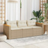 Gartensofa mit Kissen 3-Sitzer Beige Poly Rattan