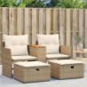 Gartensofa 2-Sitzer mit Hockern Beige Poly Rattan
