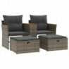 Gartensofa 2-Sitzer mit Hockern Grau Poly Rattan