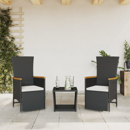 3-tlg. Garten-Essgruppe mit Kissen Schwarz Poly Rattan