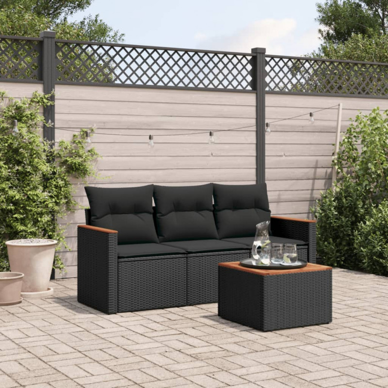 4-tlg. Garten-Sofagarnitur mit Kissen Schwarz Poly Rattan