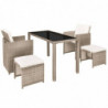 5-tlg. Garten-Essgruppe Jamell mit Auflagen Poly Rattan Beige