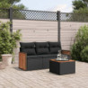 4-tlg. Garten-Sofagarnitur mit Kissen Schwarz Poly Rattan