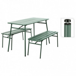 ProGarden 3-tlg. Gartentisch- und Bank-Set Stahl Grün