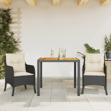 3-tlg. Garten-Essgruppe mit Kissen Schwarz Poly Rattan