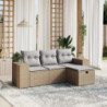 4-tlg. Garten-Sofagarnitur mit Kissen Beigemischung Poly Rattan