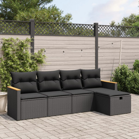 5-tlg. Garten-Sofagarnitur mit Kissen Schwarz Poly Rattan