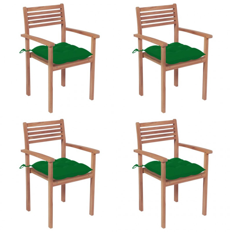 Gartenstühle 4 Stk. mit Grünen Kissen Massivholz Teak