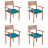 Gartenstühle 4 Stk. mit Hellblauen Kissen Massivholz Teak