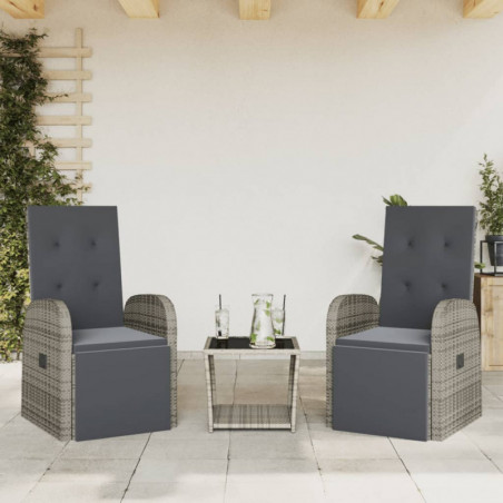 3-tlg. Garten-Essgruppe mit Kissen Grau Poly Rattan