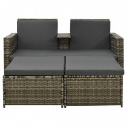 3-tlg. Garten-Lounge-Set Brooke mit Auflagen Poly Rattan Grau