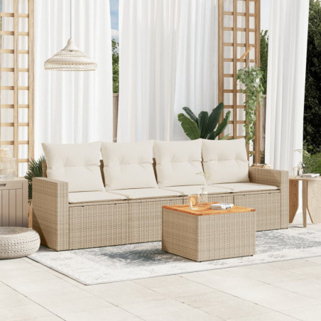 5-tlg. Garten-Sofagarnitur mit Kissen Beige Poly Rattan