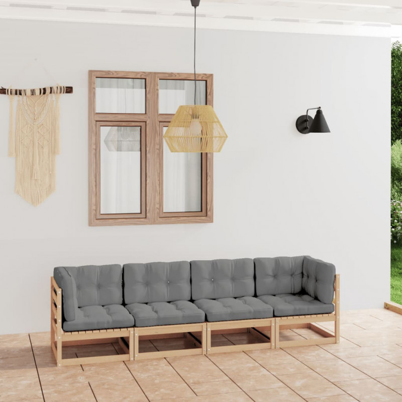 4-Sitzer-Gartensofa Erol mit Kissen Kiefer Massivholz