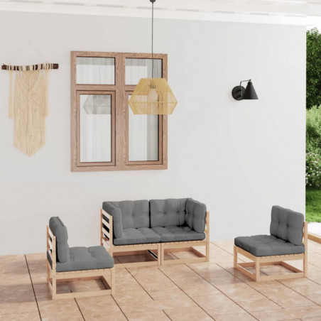 4-tlg. Garten-Lounge-Set Geraldine mit Kissen Kiefer Massivholz