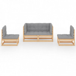 4-tlg. Garten-Lounge-Set Geraldine mit Kissen Kiefer Massivholz