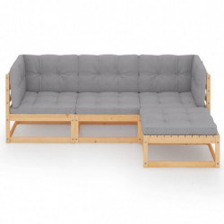 4-tlg. Garten-Lounge-Set Gerard mit Kissen Kiefer Massivholz