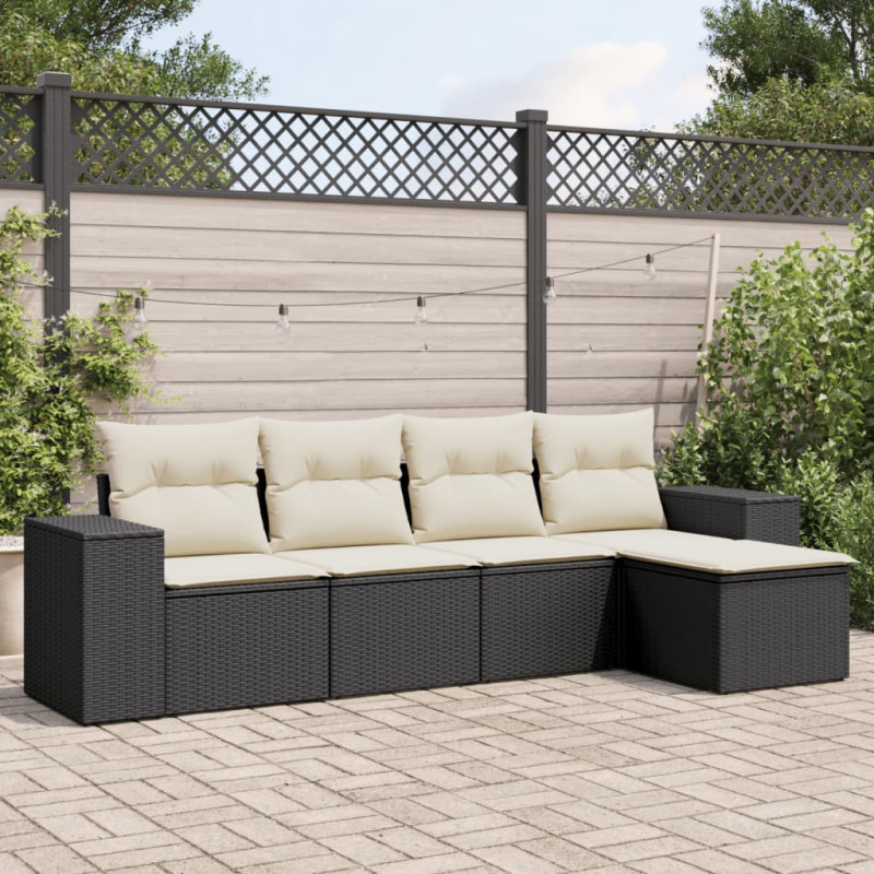 5-tlg. Garten-Sofagarnitur mit Kissen Schwarz Poly Rattan