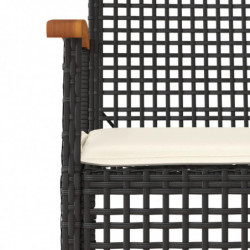 3-tlg. Garten-Essgruppe mit Kissen Schwarz Poly Rattan