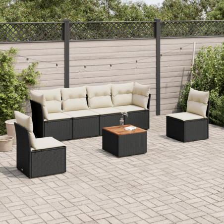 7-tlg. Garten-Sofagarnitur mit Kissen Schwarz Poly Rattan