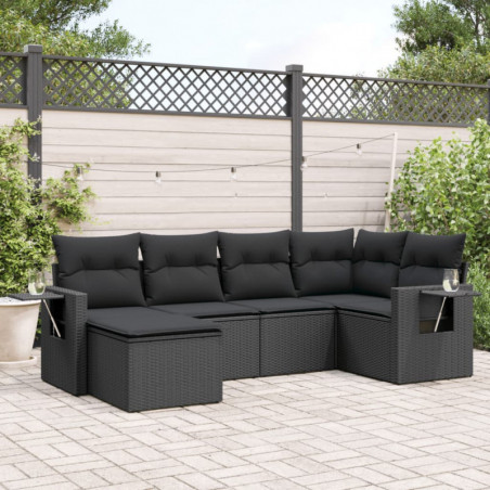 6-tlg. Garten-Sofagarnitur mit Kissen Schwarz Poly Rattan