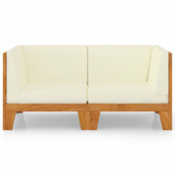 2-Sitzer-Sofa Asger mit Cremeweißen Kissen Akazie Massivholz
