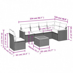 7-tlg. Garten-Sofagarnitur mit Kissen Schwarz Poly Rattan