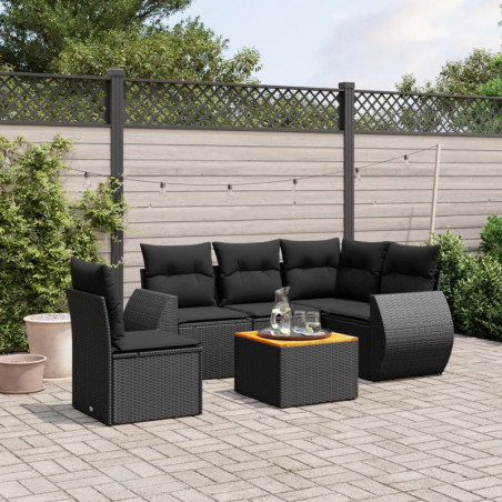 6-tlg. Garten-Sofagarnitur mit Kissen Schwarz Poly Rattan