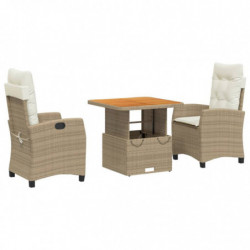 3-tlg. Garten-Essgruppe mit Kissen Beige Poly Rattan