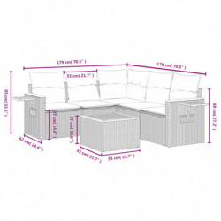 6-tlg. Garten-Sofagarnitur mit Kissen Grau Poly Rattan