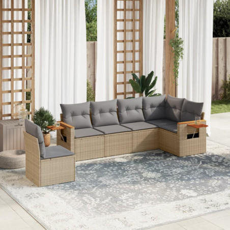 6-tlg. Garten-Sofagarnitur mit Kissen Beige Poly Rattan