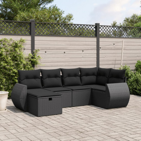 6-tlg. Garten-Sofagarnitur mit Kissen Schwarz Poly Rattan