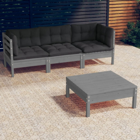 4-tlg. Garten-Lounge-Set Gerhard mit Anthrazit Kissen Kiefernholz
