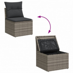 7-tlg. Garten-Sofagarnitur mit Kissen Grau Poly Rattan