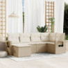 6-tlg. Garten-Sofagarnitur mit Kissen Beige Poly Rattan