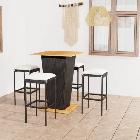 5-tlg. Gartenbar-Set Janis mit Kissen Poly Rattan Schwarz